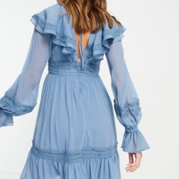 ASOS DESIGN Maternity lace insert mini dress with ruffle detail and button - Picture 2 of 3